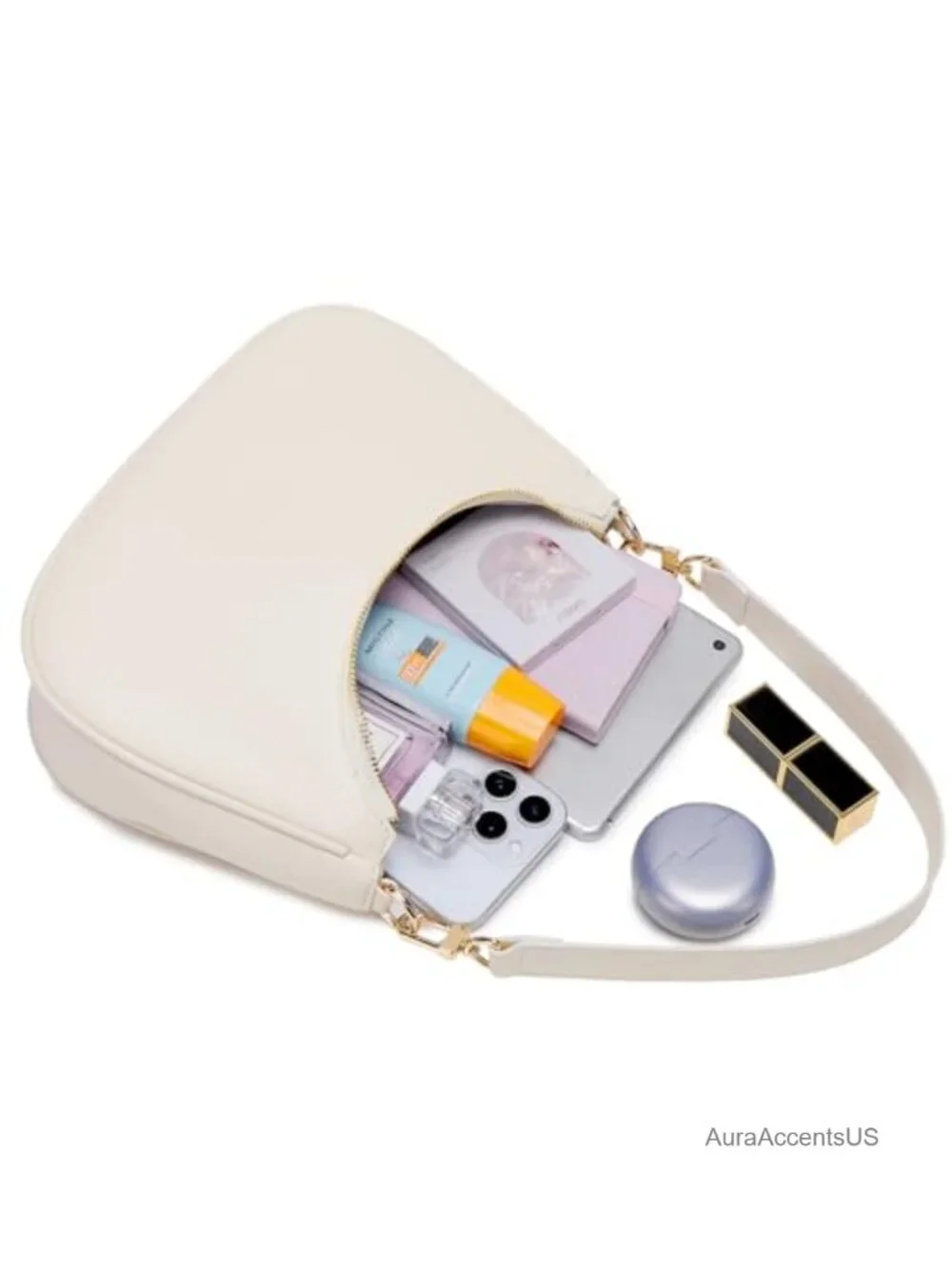 PU Leather Hobo Bag with Zipper Lightweight Shoulder Purse